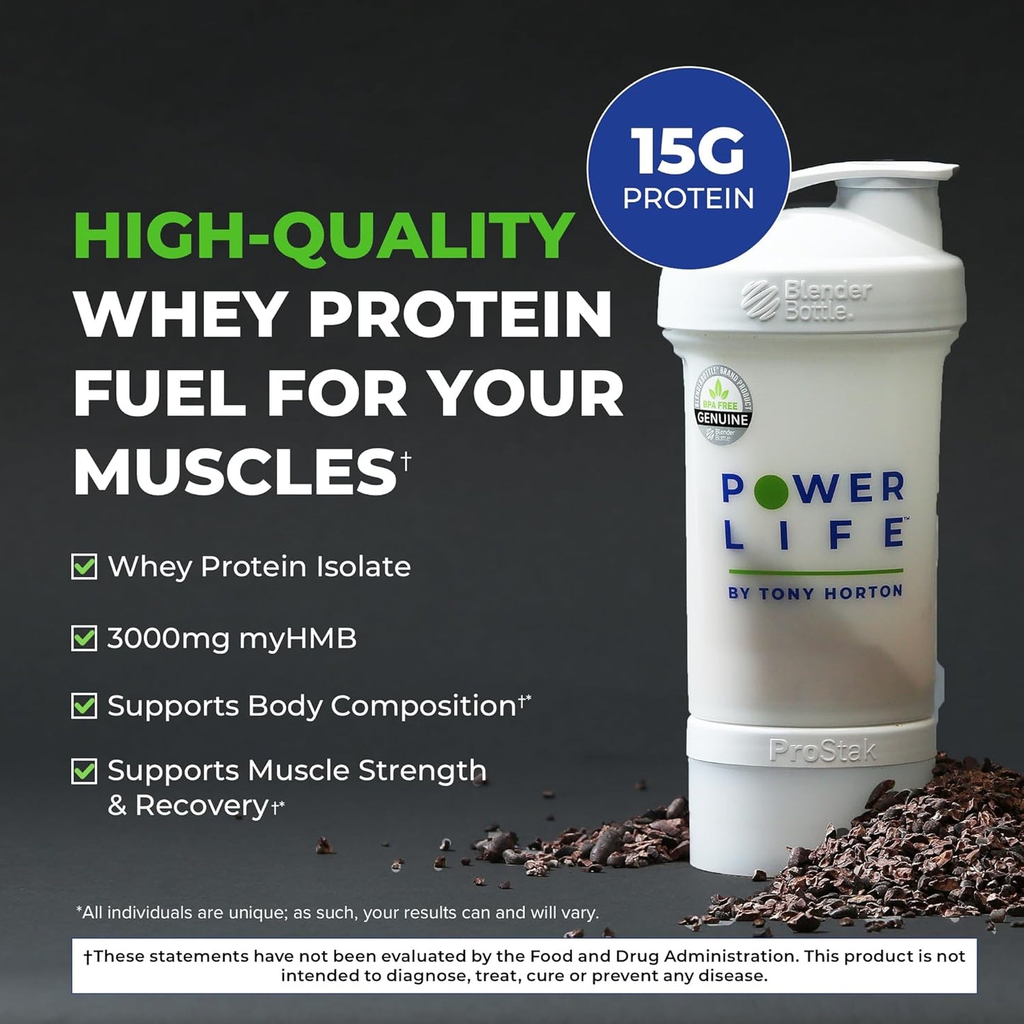 High Impact Grass Fed Whey Protein by POWERLIFE Tony Horton with 3000 MG of HMB, Non-GMO & Sugar-Free Chocolate Formula for High Impact Endurance
