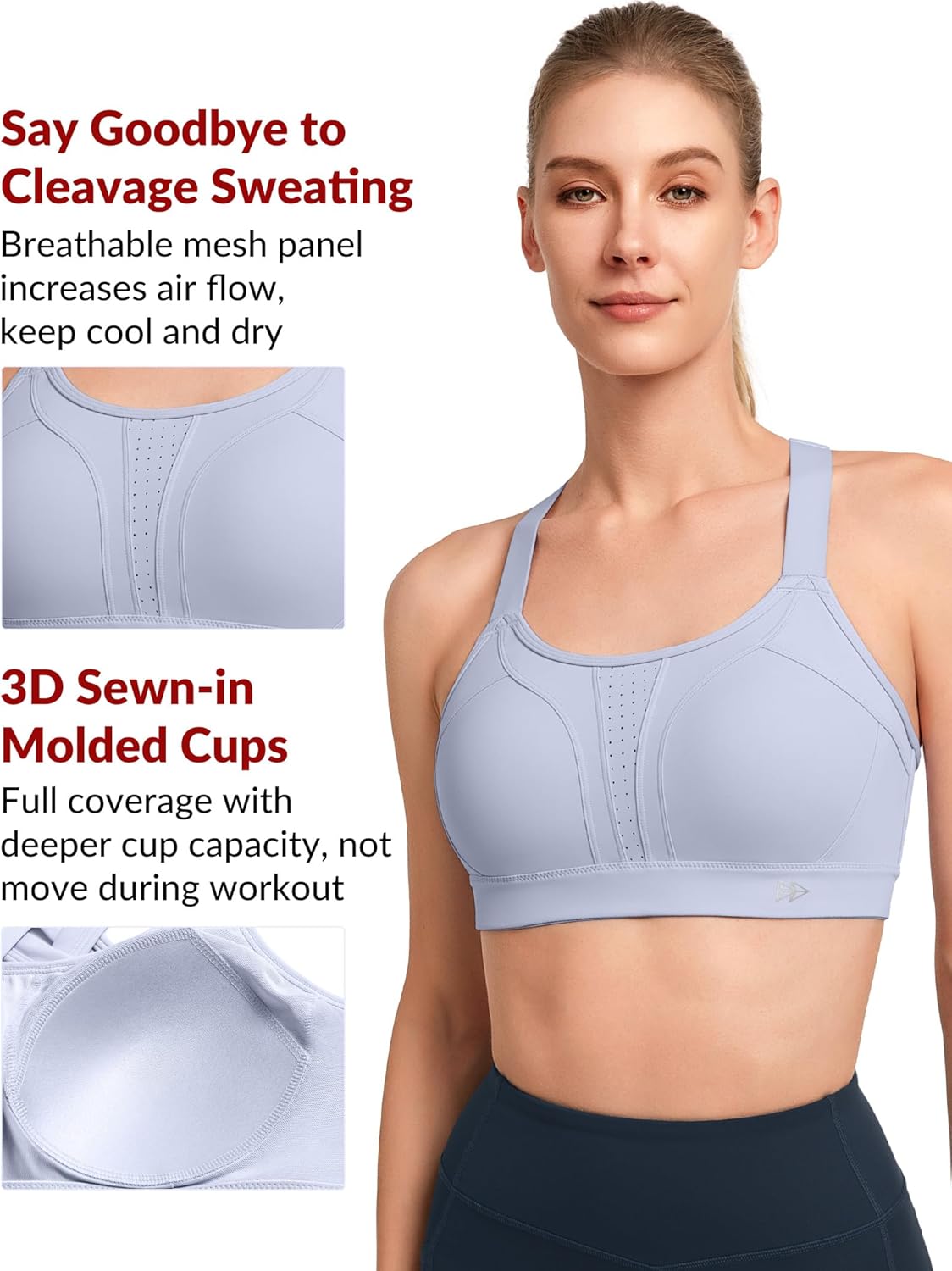 High Impact Yvette Sports Bra with Adjustable Criss Cross Back for Full Support and No Bounce - Ideal for Large Busts
