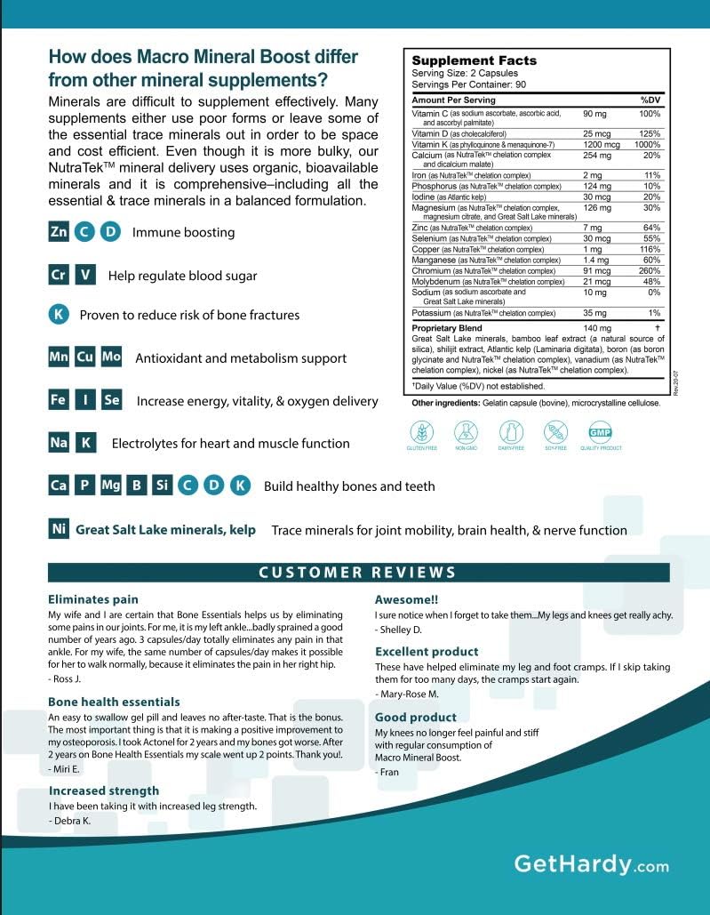 High Intensity Calcium Supplement with Vitamin C, D, K, Phosphorus, & Magnesium for Bone & Teeth Health - Hardy Nutritionals Macro Mineral Boost - Ultra Absorbable