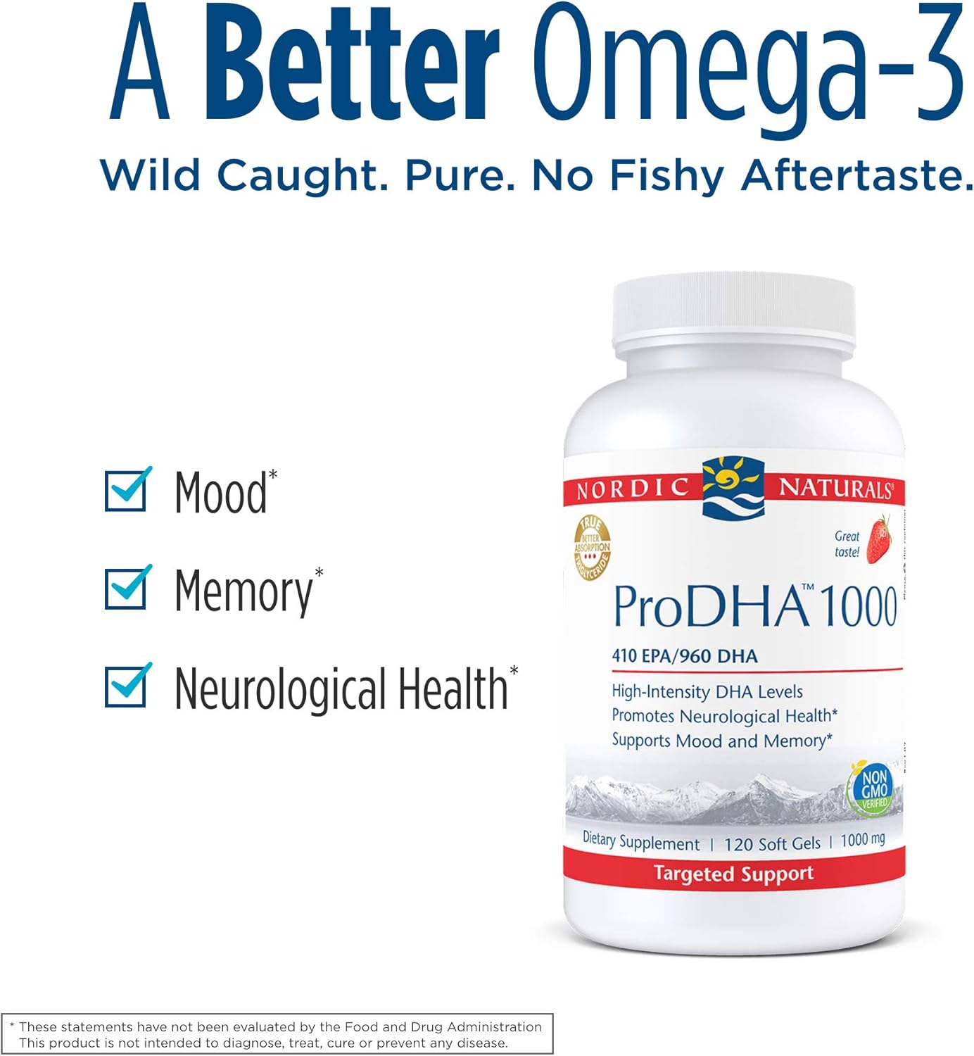 High-Intensity DHA Formula for Neurological Health, Mood & Memory - Nordic Naturals ProDHA 1000, Strawberry Soft Gels - 120 Count