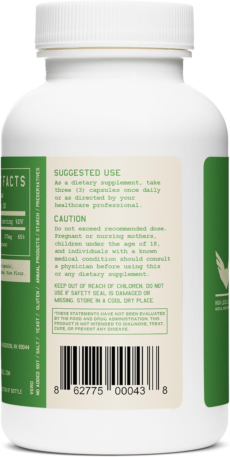 High Level Magmax Magnesium Glycinate Capsules - Natural Supplement for Bone, Sleep, Heart, Muscle & Cramps - Gluten-Free Vegan Formula, 90ct