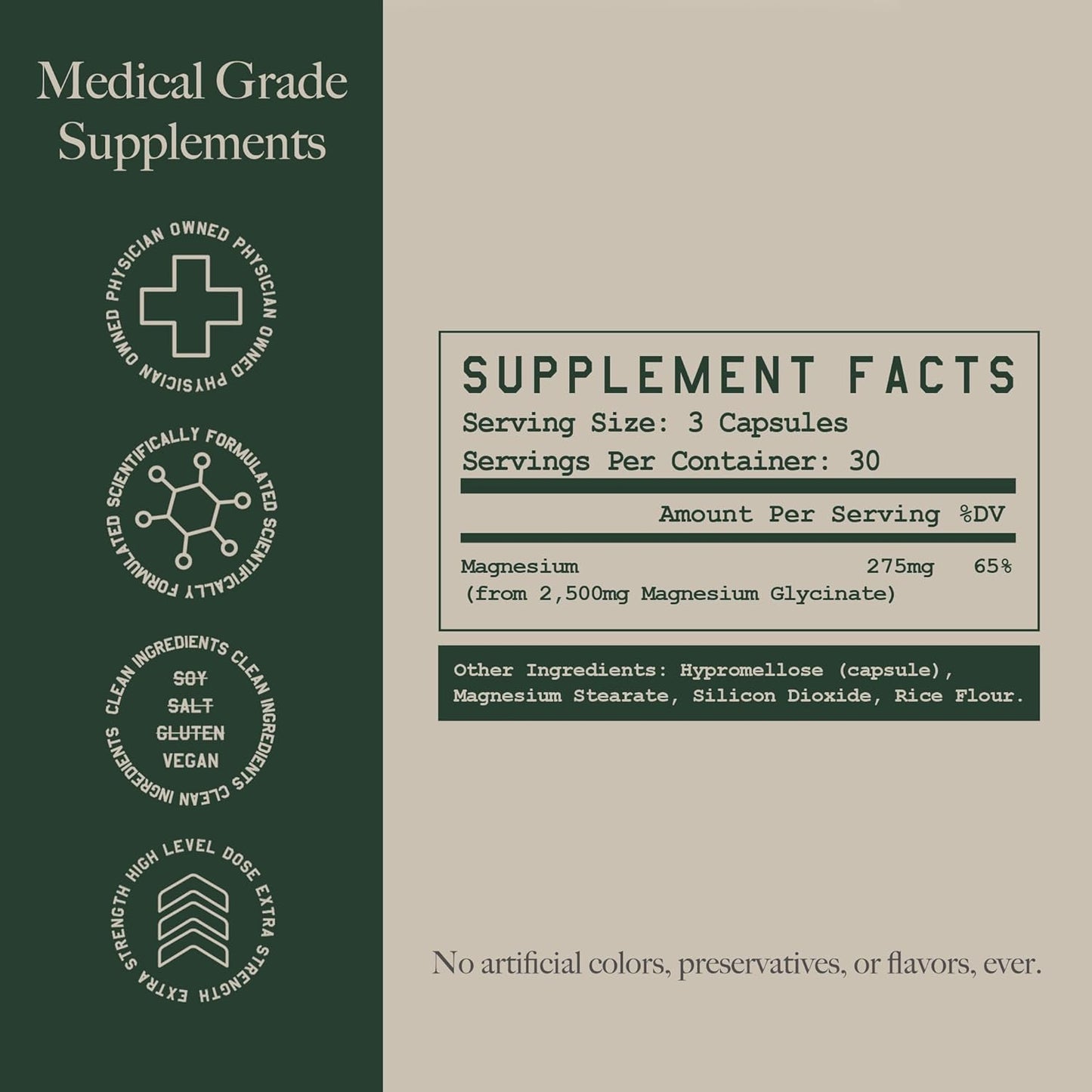 High Level Magmax Magnesium Glycinate Capsules - Natural Supplement for Bone, Sleep, Heart, Muscle & Cramps - Gluten-Free Vegan Formula, 90ct
