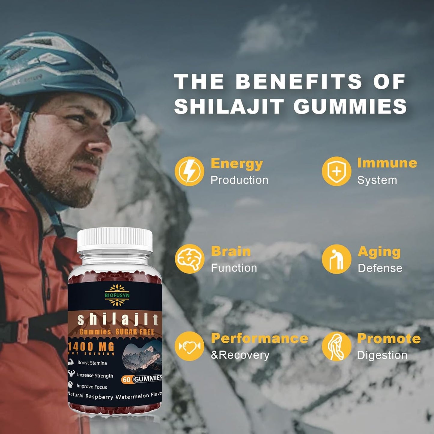 High Mineral Shilajit Gummies for Energy & Immunity - 1400mg, Pure Himalayan Formula with Fulvic Acid, Men & Women, Raspberry Watermelon