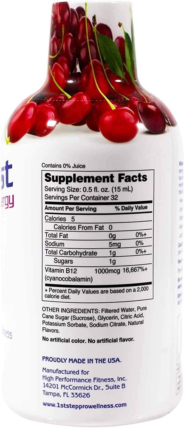 High Performance Fitness INC. Liquid B-12 Cherry Charge - 16 oz for Energy Boost