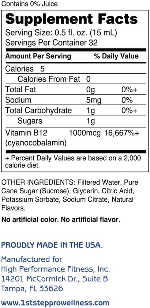 High Performance Fitness INC. Liquid B-12 Cherry Charge - 16 oz for Energy Boost