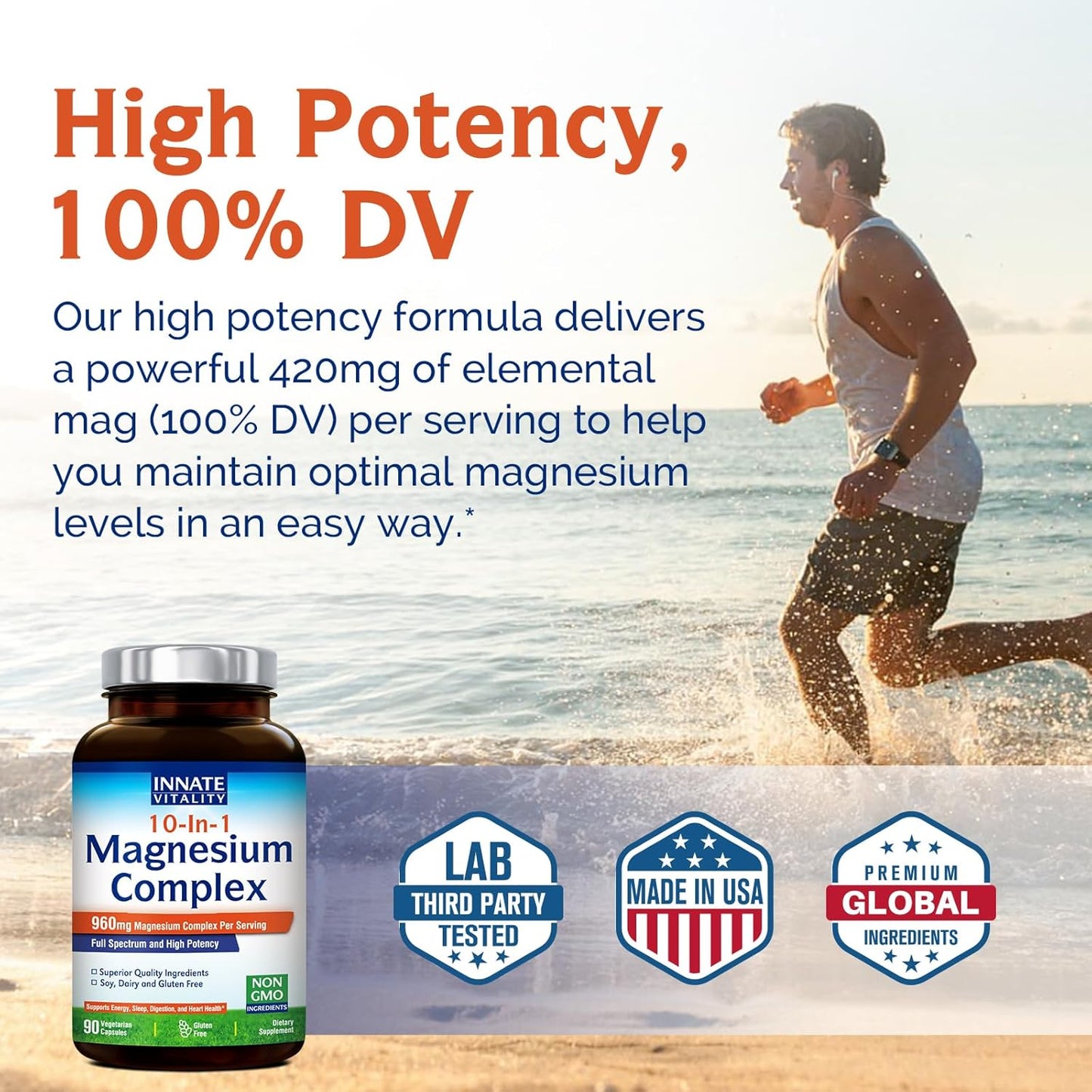 High Potency 10-in-1 Magnesium Complex with 420mg Elemental Mag, Full Spectrum Support, Non-GMO, 90 Vegan Capsules