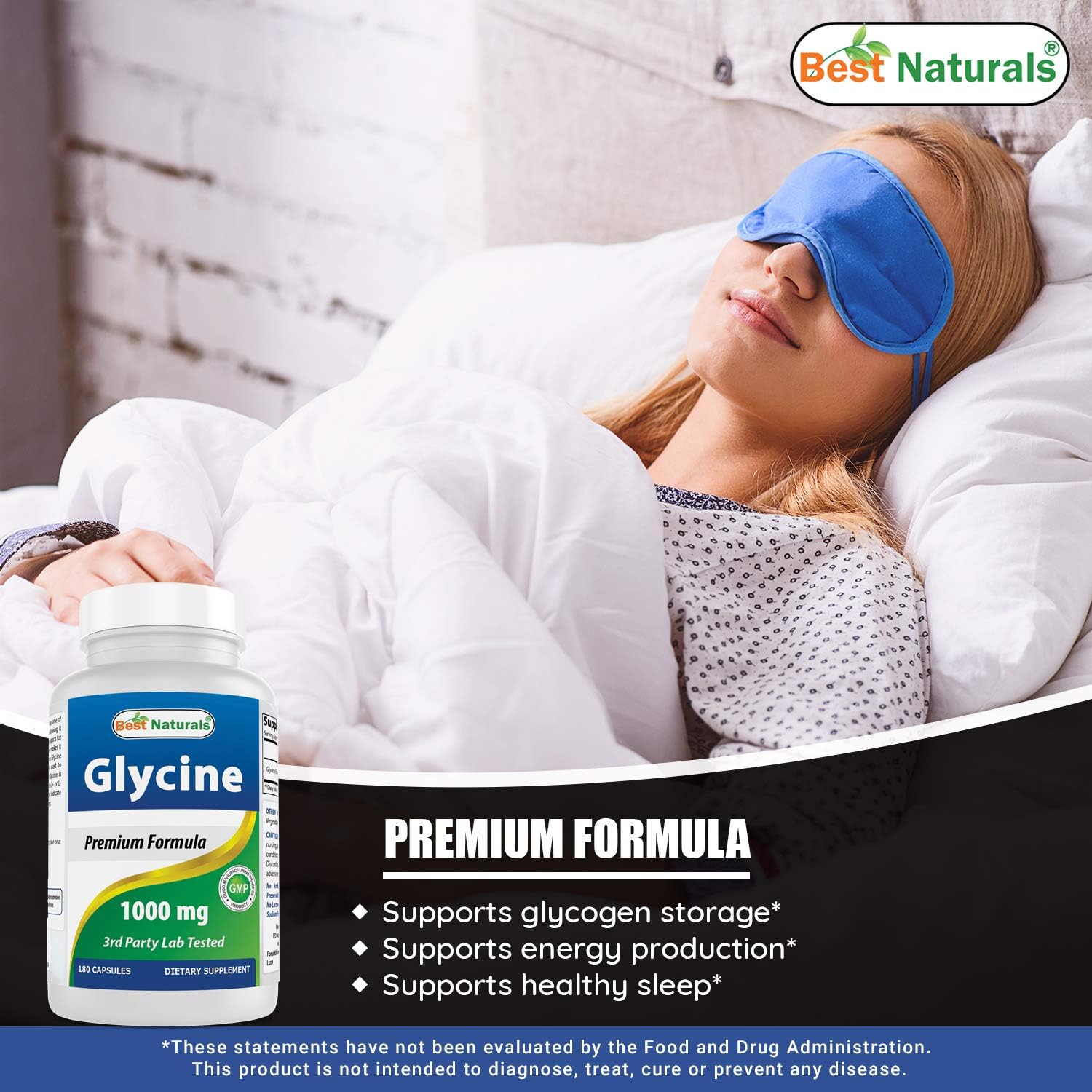 High Potency 1000mg Glycine Supplement for Energy - 180 Count by Best Naturals - BoostGo Australia