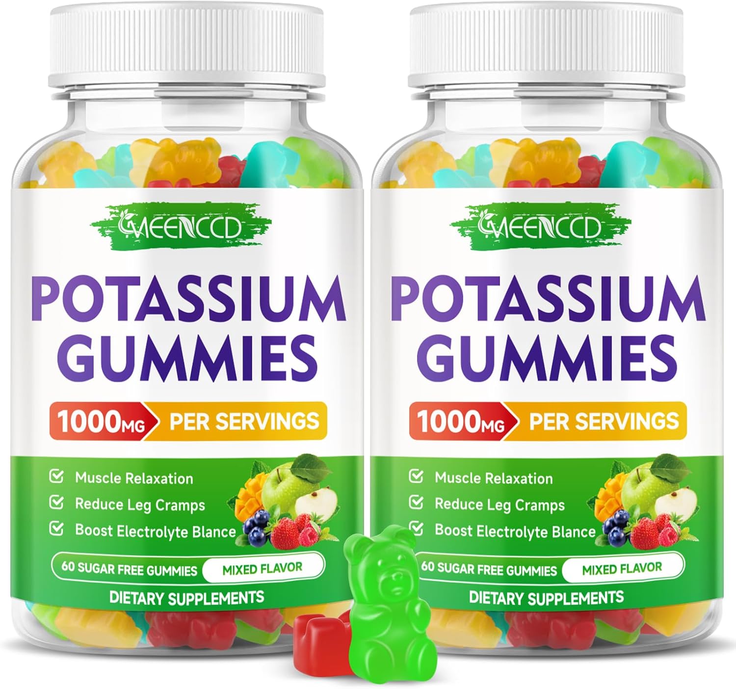 High Potency 1000mg Potassium Citrate Gummies for Adults - Supports Muscle Health & Leg Cramps - Sugar-Free Mixfed Fruit Flavor - 120 Count