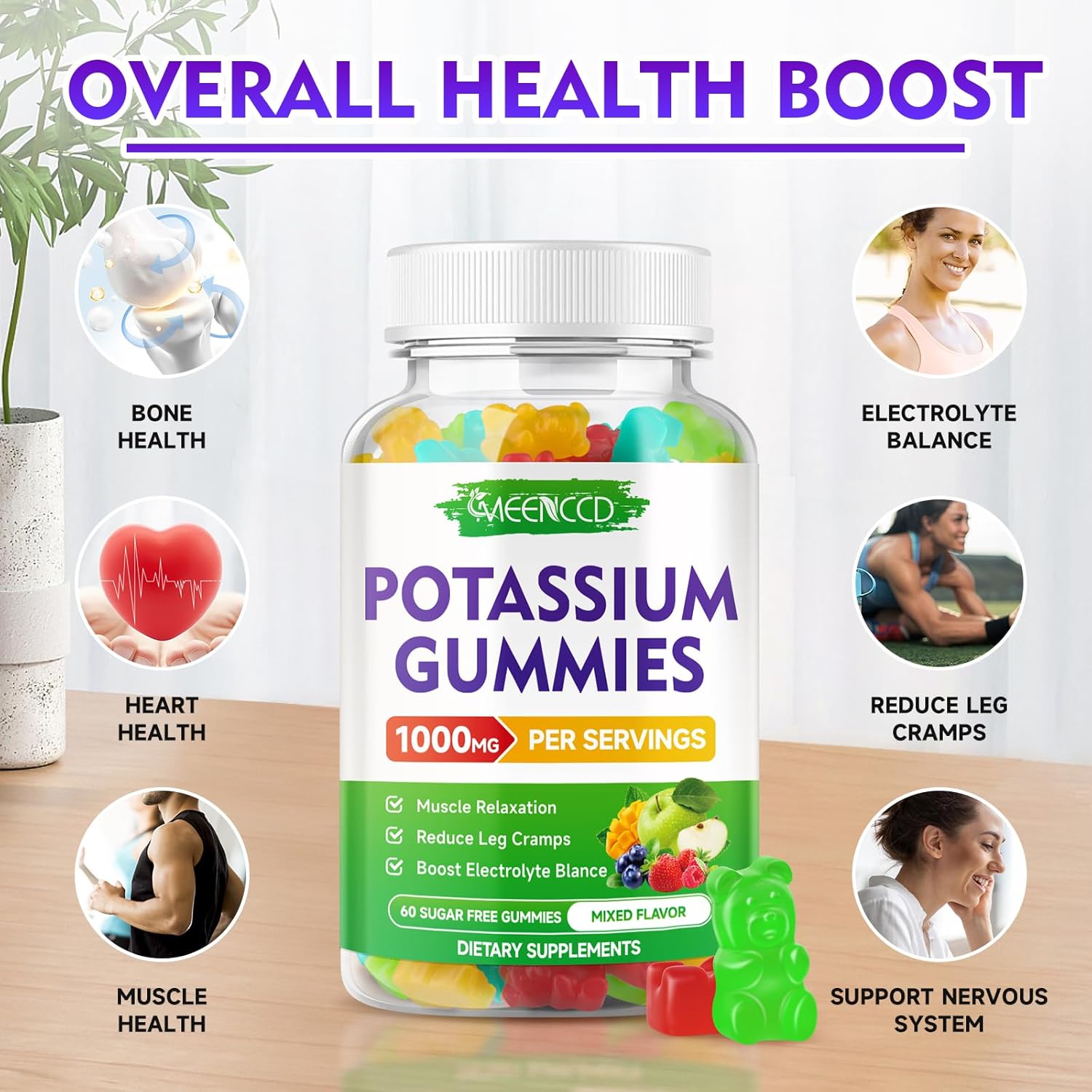 High Potency 1000mg Potassium Citrate Gummies for Adults - Supports Muscle Health & Leg Cramps - Sugar-Free Mixfed Fruit Flavor - 120 Count
