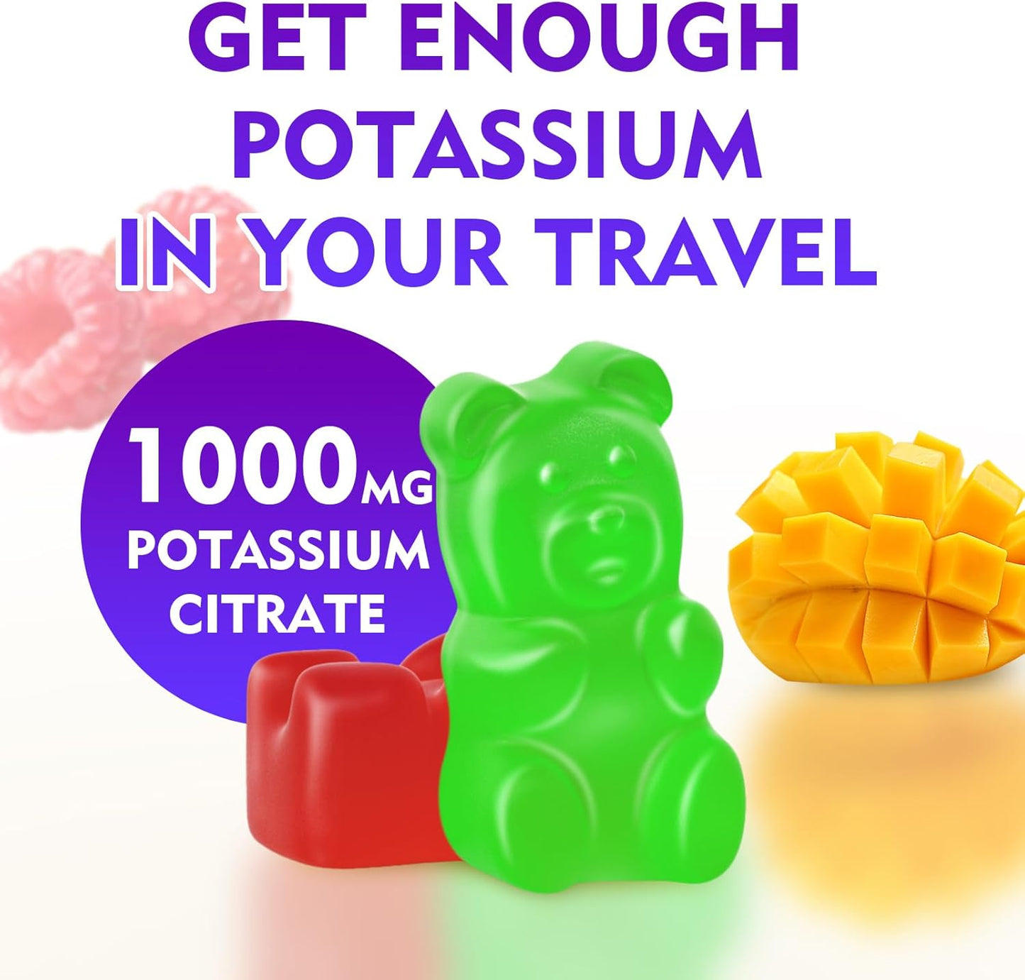 High Potency 1000mg Potassium Citrate Gummies for Adults - Supports Muscle Health & Leg Cramps - Sugar-Free Mixfed Fruit Flavor - 120 Count