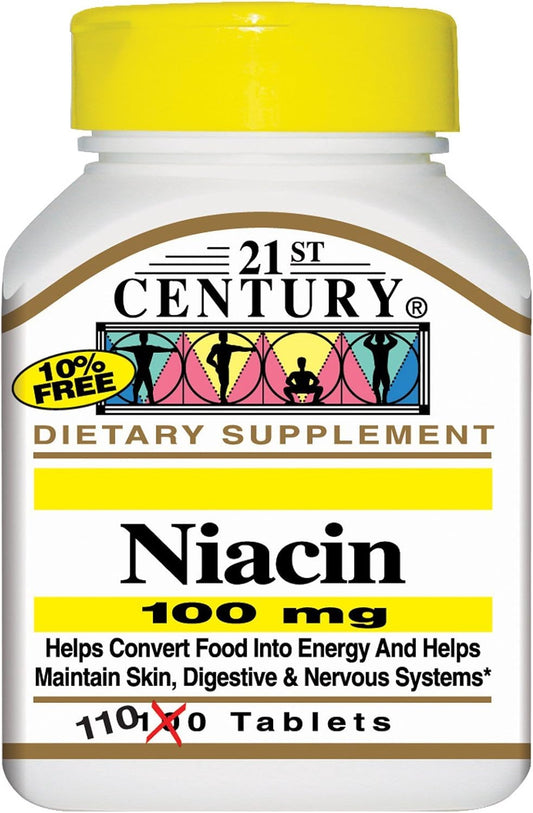 High Potency 21st Century Niacin 100mg - 110 Tablets for Heart Health and Cholesterol Support