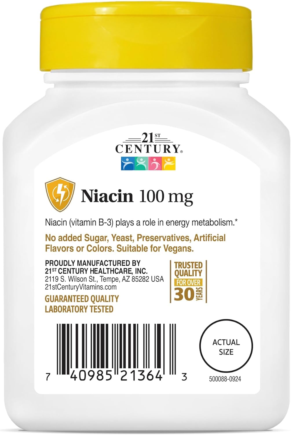 High Potency 21st Century Niacin Tablets - 100 mg, 110 Tablets for Cardiovascular Health & Energy Boost