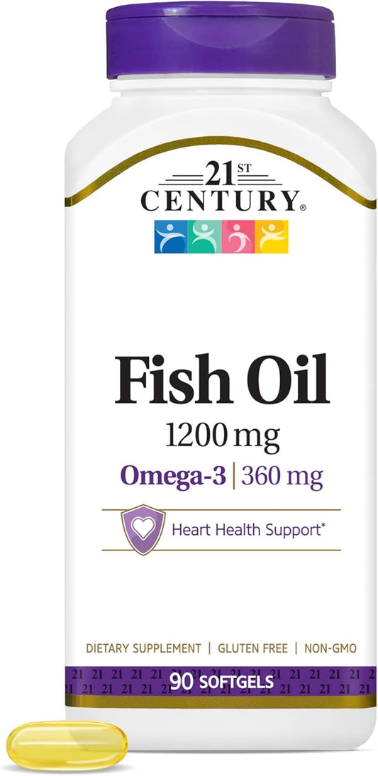 High Potency 21st Century Omega-3 Fish Oil Softgels - 1200mg, 90 Count - Maximum Strength Omega-3 Supplement