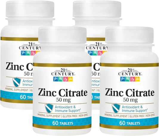 High Potency 21st Century Zinc Citrate 50mg Tablets - 240 Count - Pack of 4