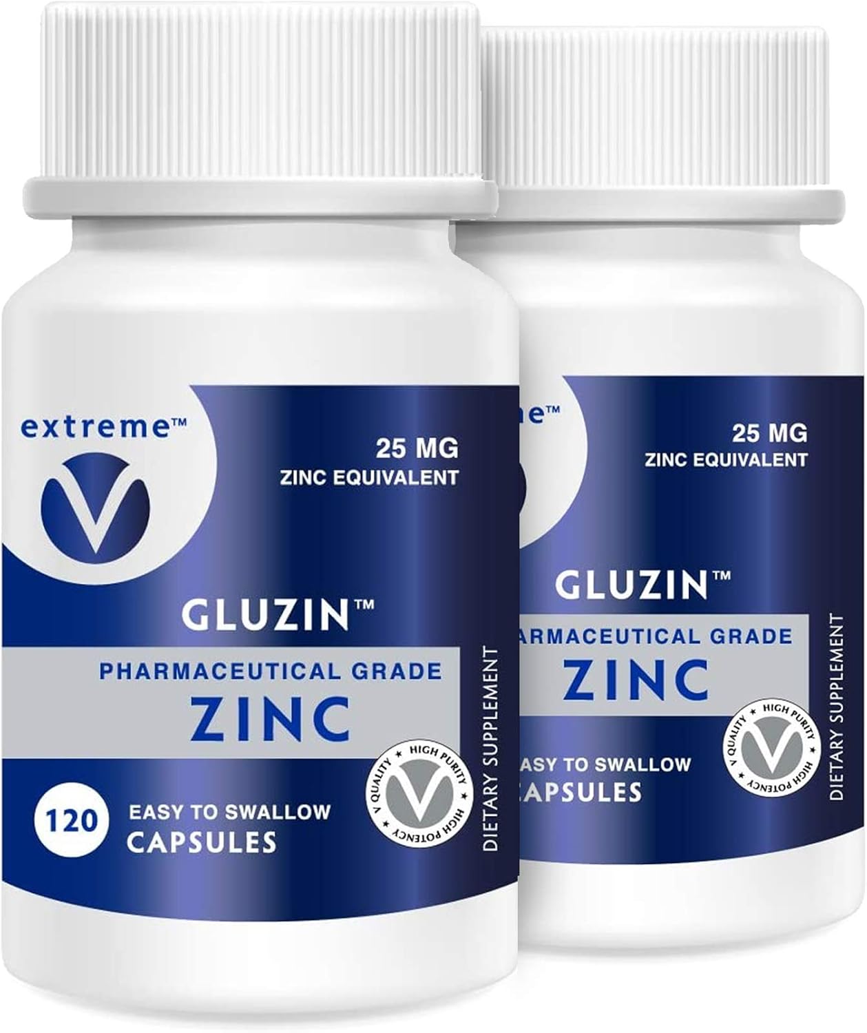 High Potency 25MG Zinc Capsules - Pharmaceutical Grade Immune Support Supplement, Vegan Friendly - 2 Bottles (240 Capsules)
