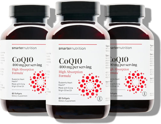 High Potency 400mg CoQ10 Supplement with Enhanced Absorption for Heart Health and Energy Production - 180 Count (90-Day Supply) - Non-GMO and Gluten Free