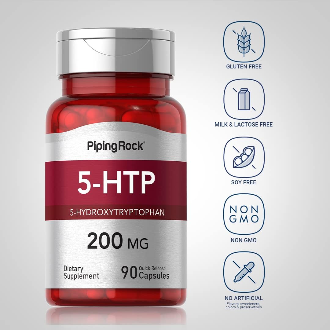 High Potency 5-HTP Supplement | 200mg | 90 Capsules | Natural Griffonia Simplicifolia Extract | Non-GMO, Gluten Free