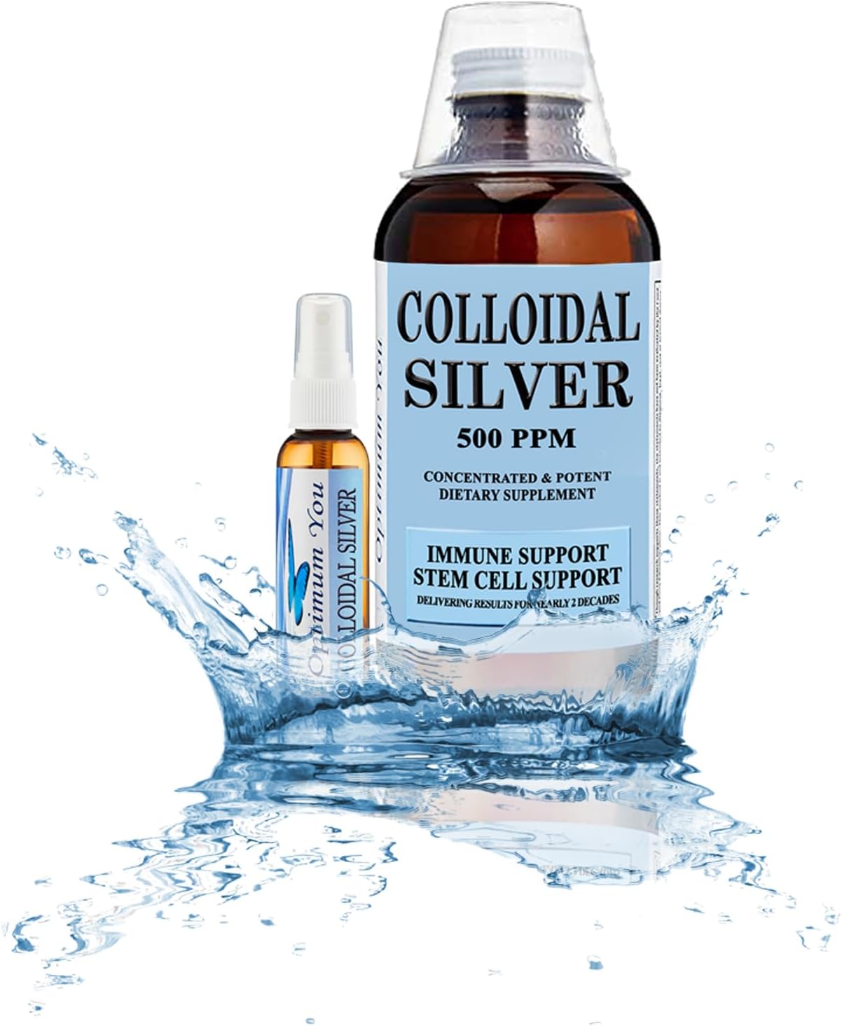 High Potency 500 PPM Colloidal Silver - 32 oz Bottle | Boost Immunity & Stem Cells | Fast Healing | Tasteless Formula