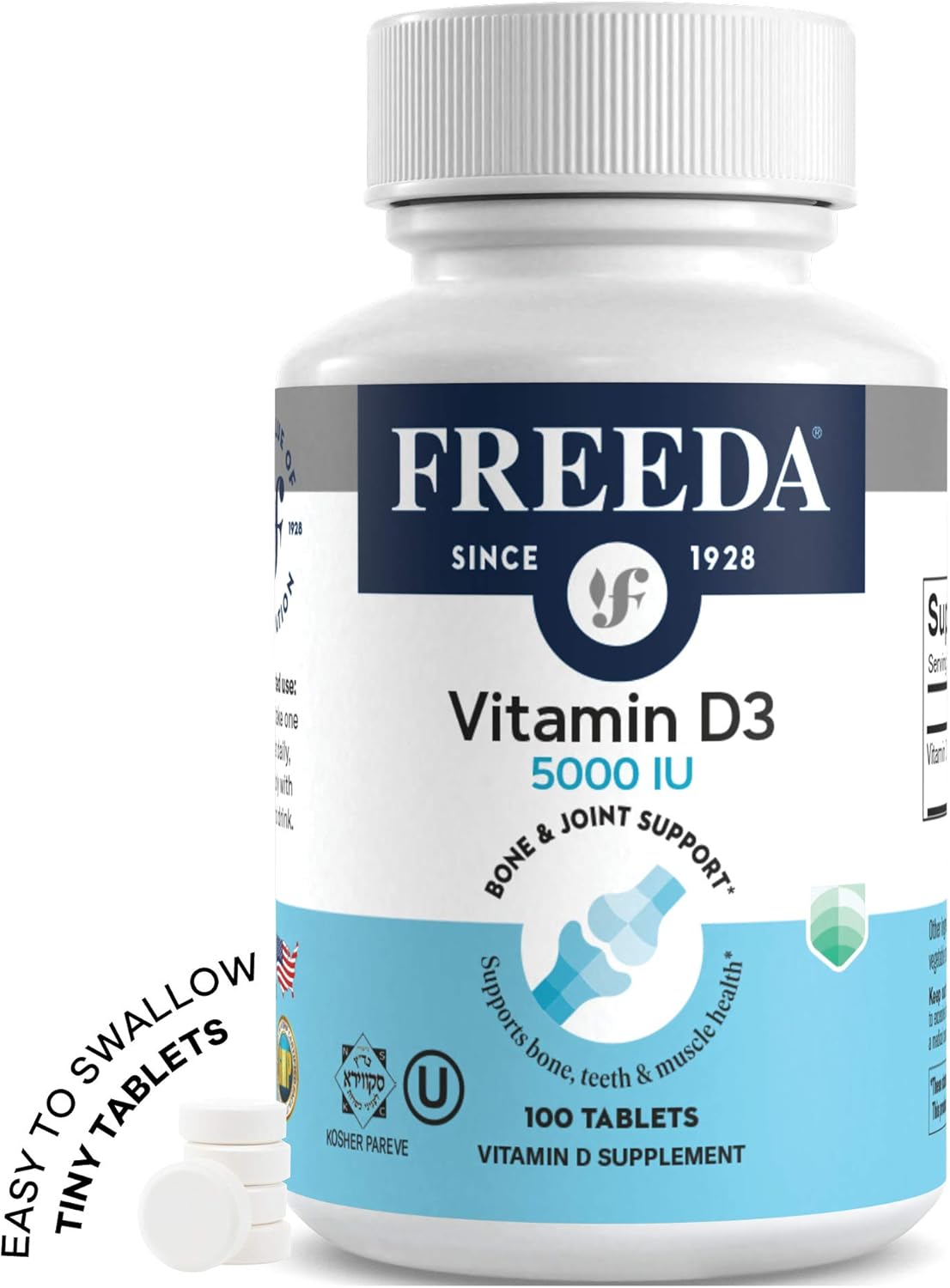 High Potency 5000 IU Vitamin D3 Tablets for Bone and Muscle Health - Kosher Supplement for Men and Women - Supports Calcium Absorption and Immune System - 100 Count