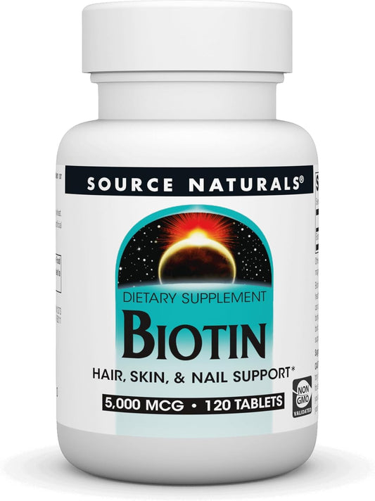 High Potency 5,000mcg Biotin Supplement for Deficiency - 120 Tablets by Source Naturals