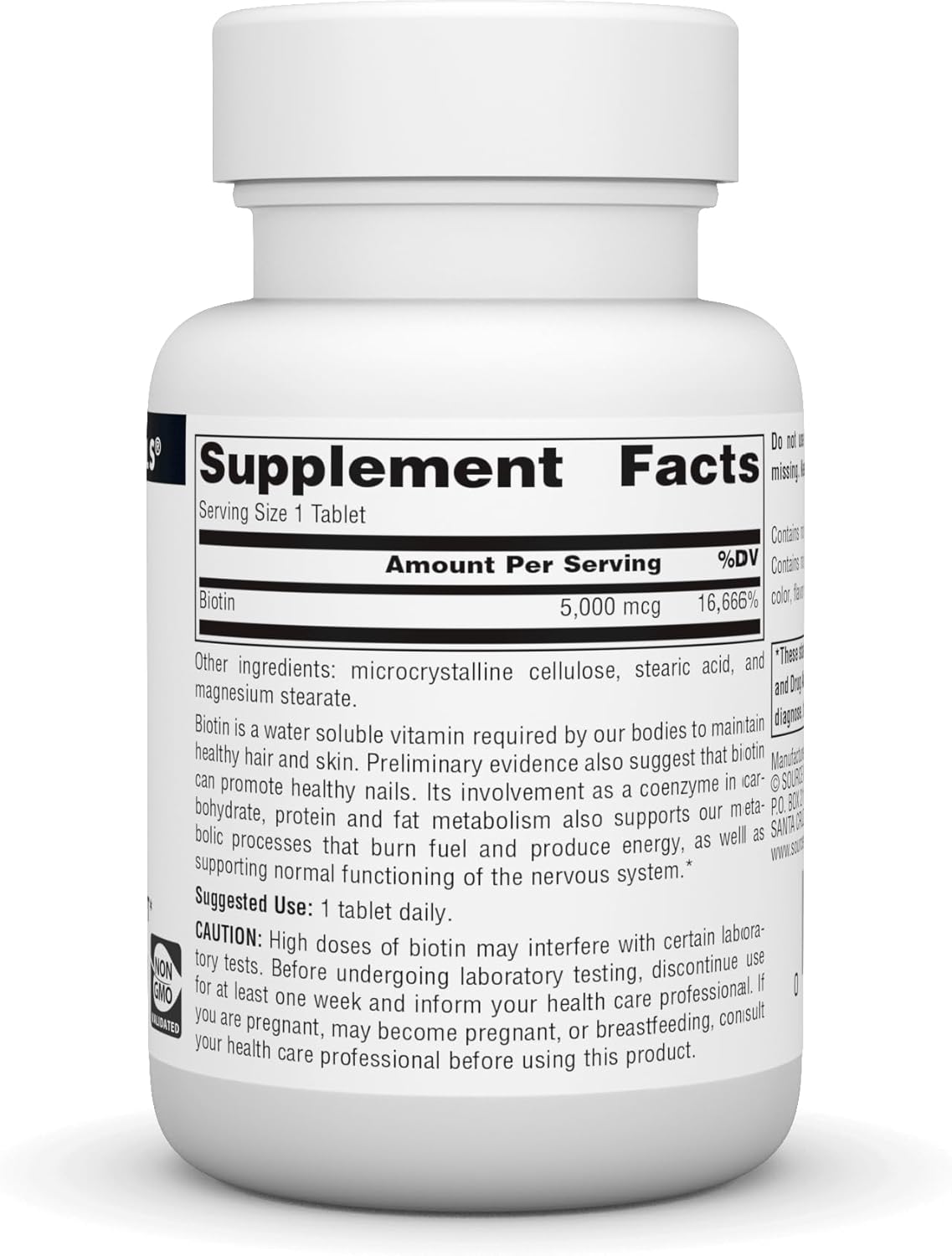 High Potency 5,000mcg Biotin Supplement for Deficiency - 120 Tablets by Source Naturals