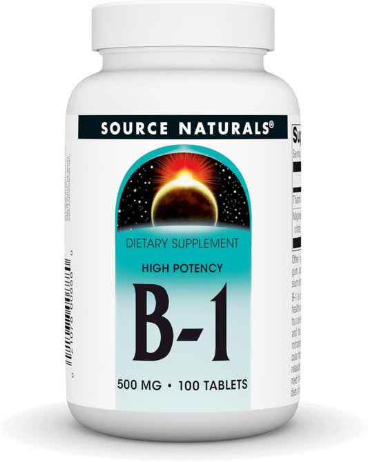 High Potency 500mg Source Naturals Thiamin Vitamin B-1, 100% Pure - 100 Tablets - BoostGo Australia