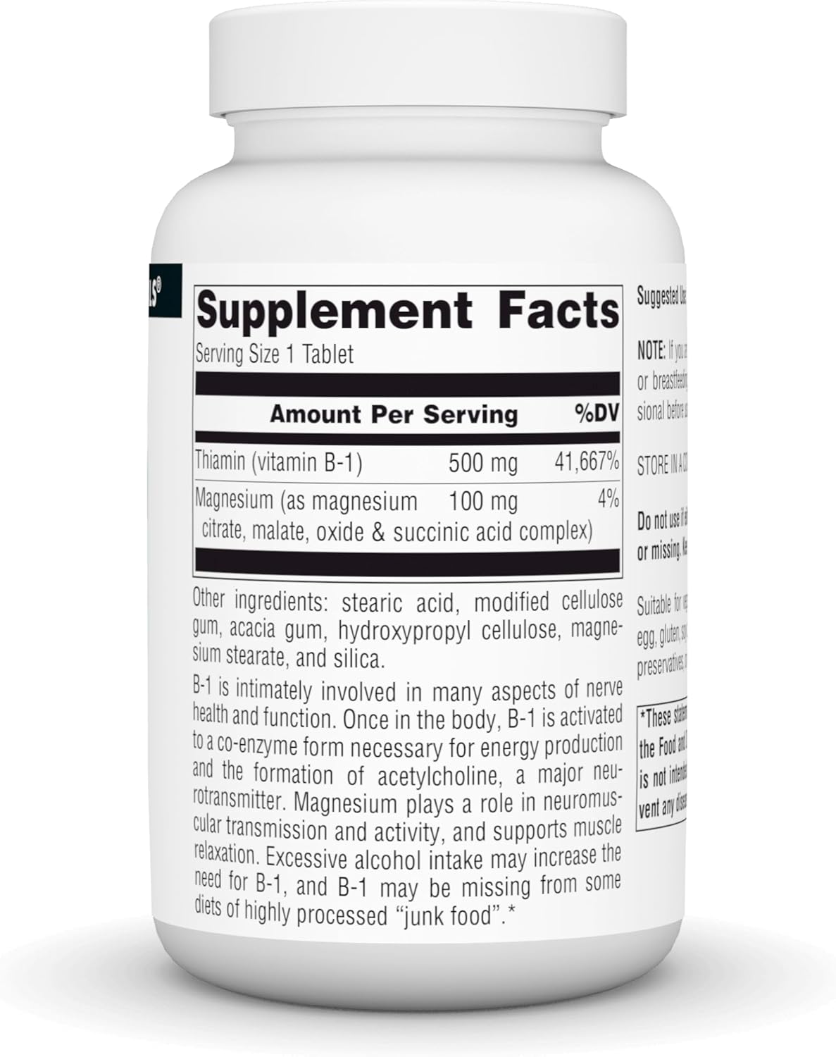 High Potency 500mg Source Naturals Thiamin Vitamin B-1, 100% Pure - 100 Tablets - BoostGo Australia