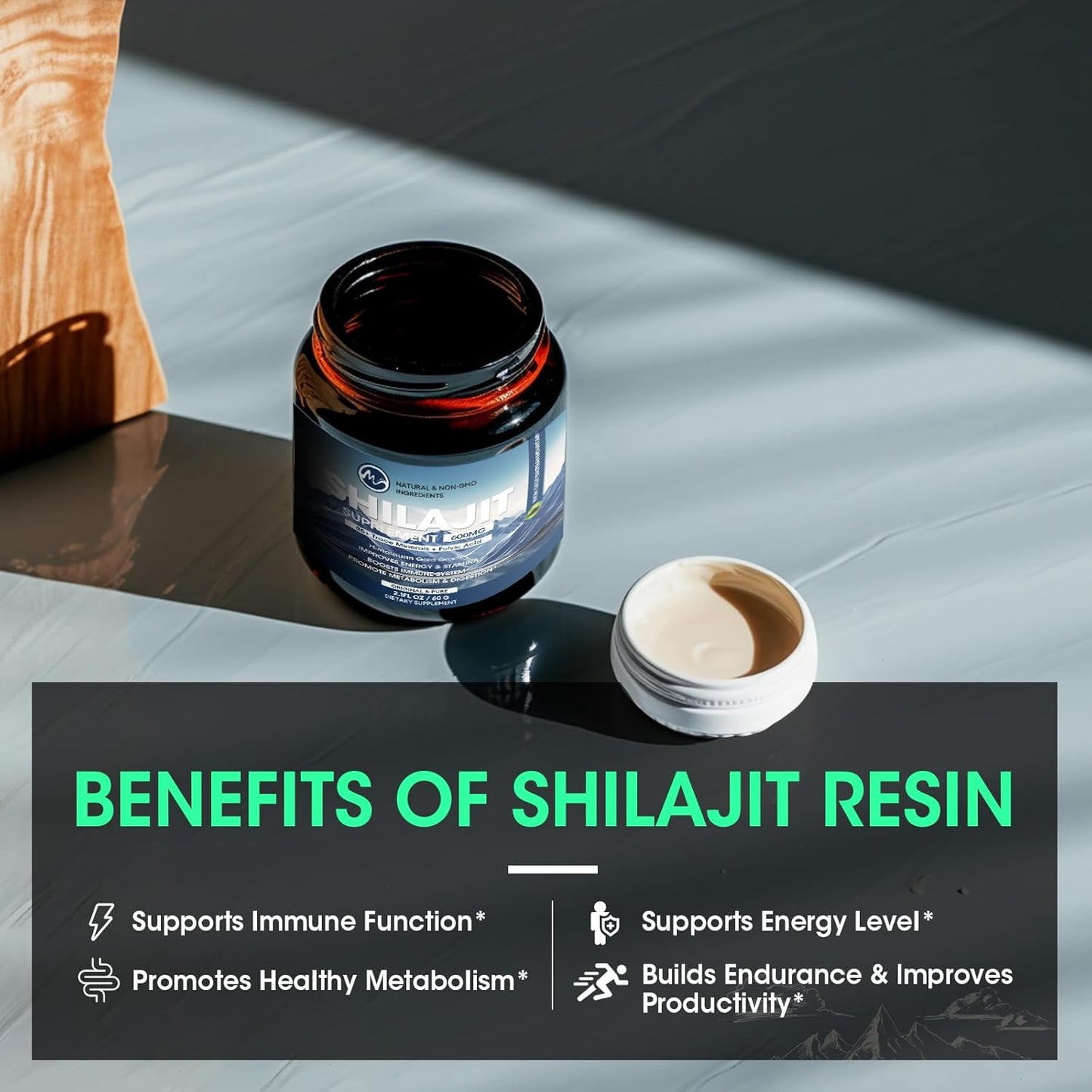 High Potency 600mg Pure Siberian Organic Shilajit Resin for Energy, Strength, & Immunity - Men & Women's Supplement