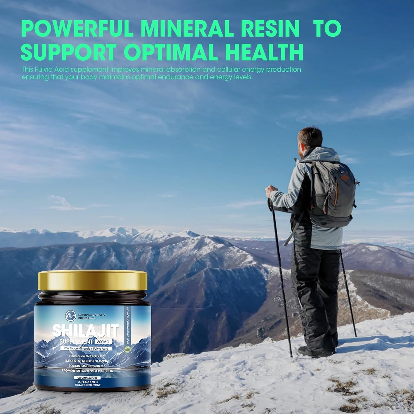 High Potency 600mg Pure Siberian Organic Shilajit Resin for Energy, Strength, & Immunity - Men & Women's Supplement