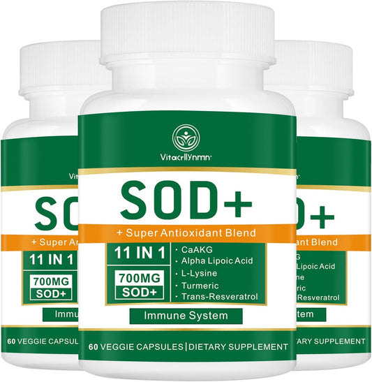 High Potency 700mg SOD Supplement with VitacryllynMN - Antioxidant for Cellular Health - 180 Capsules