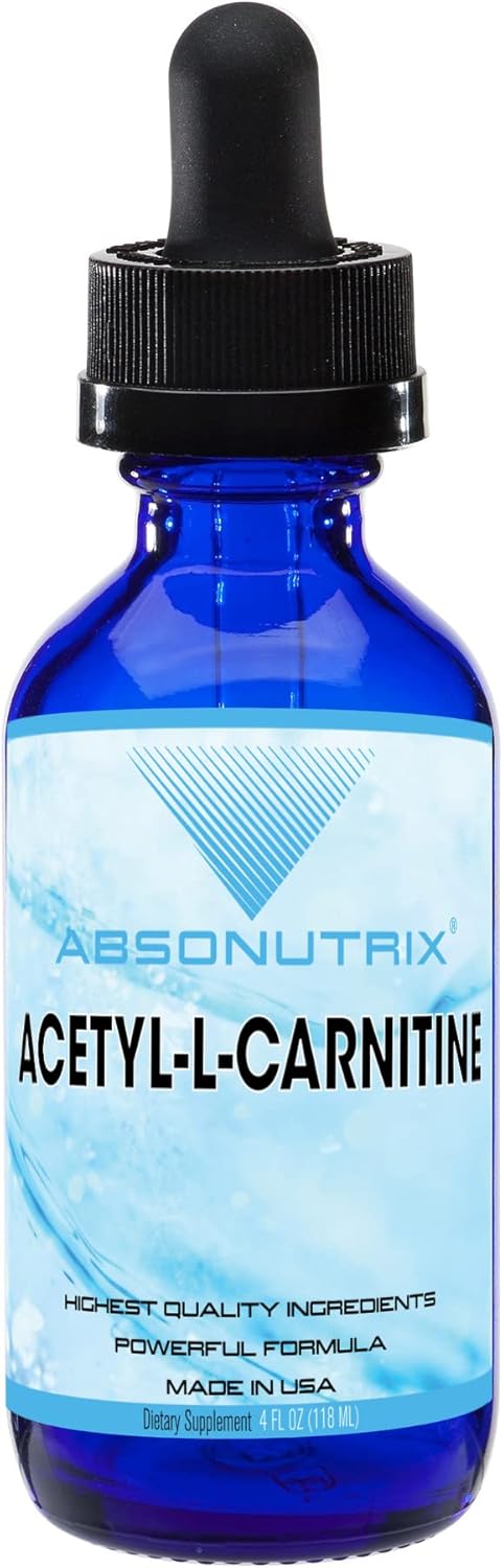 High Potency Absonutrix Acetyl L-Carnitine Liquid Drops - 593mg per Serving - 200 Servings - Fast Absorption - Gluten-Free - Third-Party Tested - GMP-Certified - Non-GMO - USA-Made