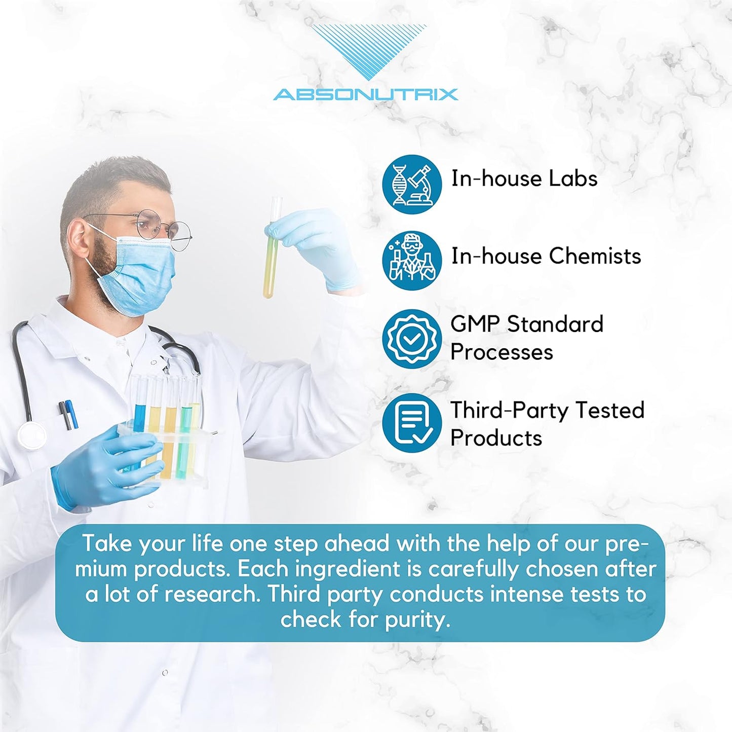 High Potency Absonutrix Acetyl L-Carnitine Liquid Drops - 593mg per Serving - 200 Servings - Fast Absorption - Gluten-Free - Third-Party Tested - GMP-Certified - Non-GMO - USA-Made