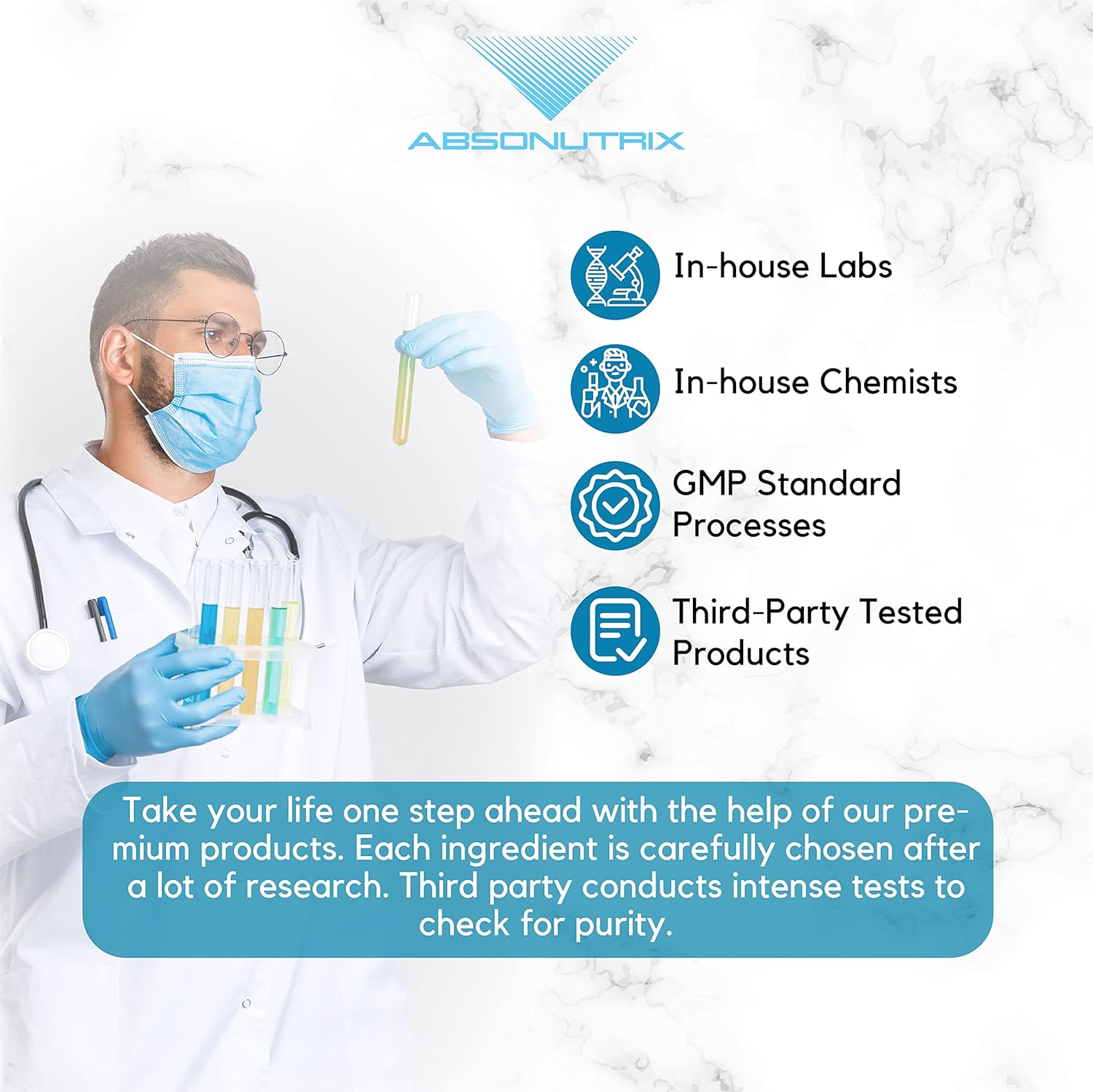 High Potency Absonutrix Acetyl L-Carnitine Liquid Drops - 593mg per Serving - 200 Servings - Fast Absorption - Gluten-Free - Third-Party Tested - GMP-Certified - Non-GMO - USA-Made