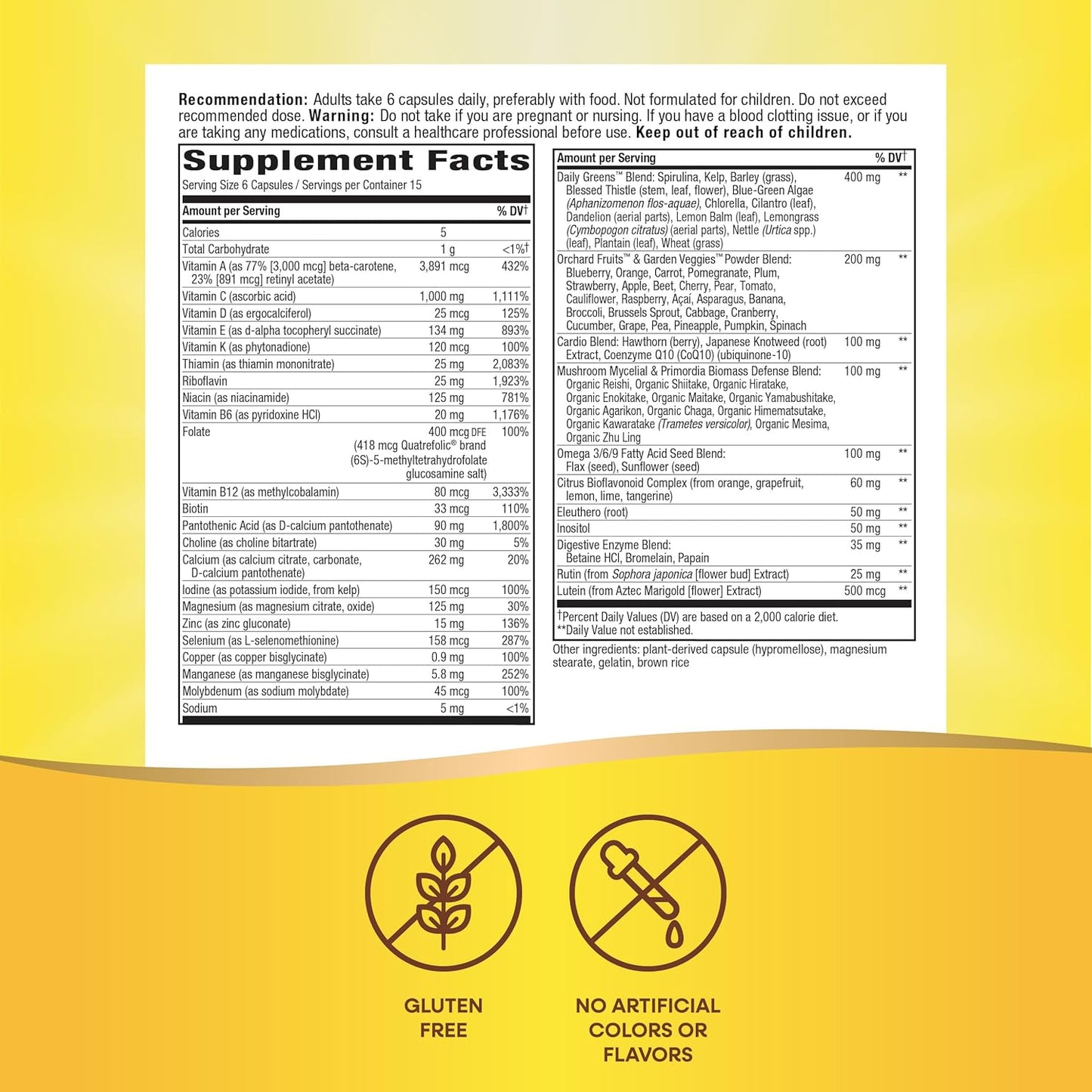 High-Potency Adult Complete Multivitamin with A, C, E, B-Vitamins, Methyl B12 & Folate, Energy Support, No Iron, 90 Capsules