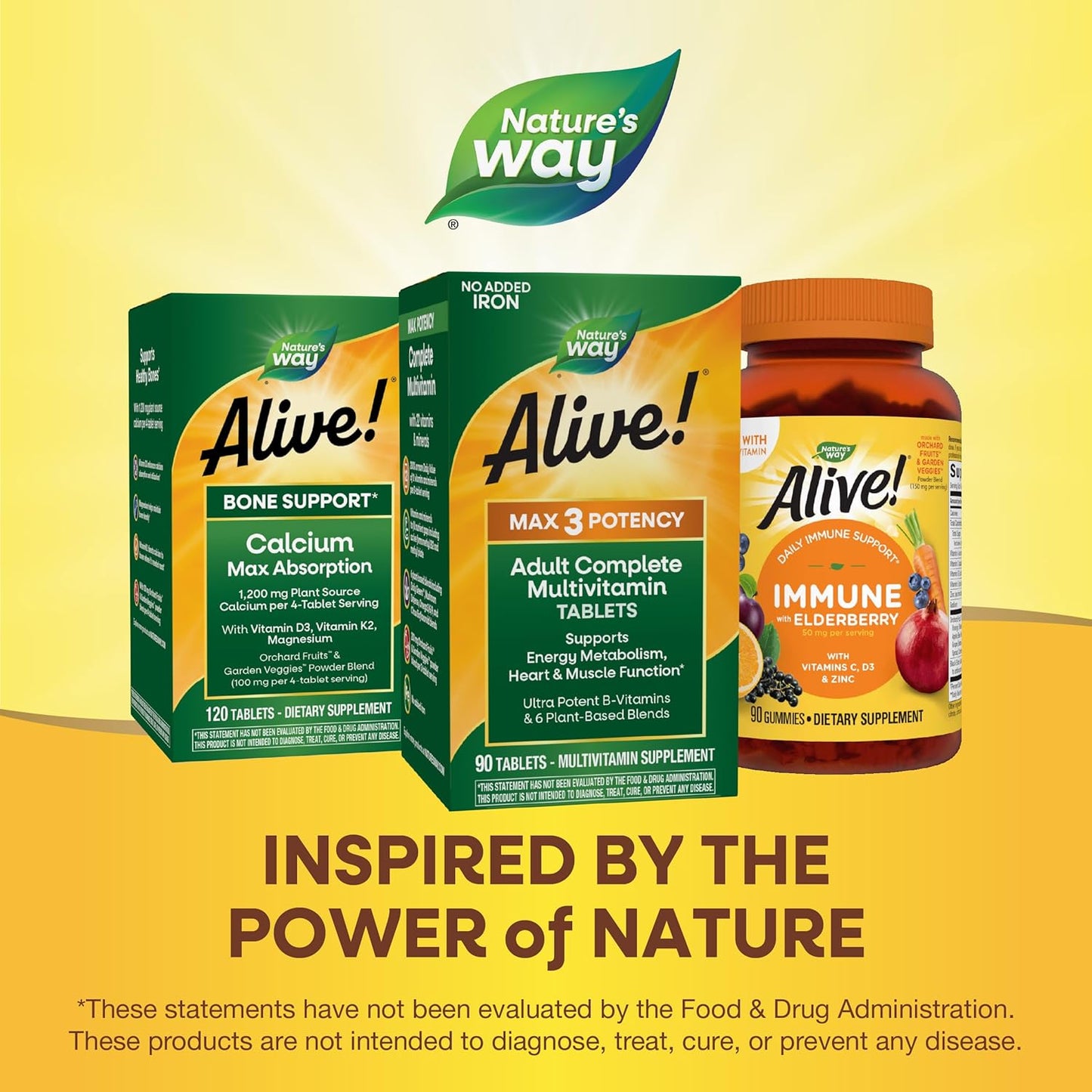 High Potency Adult Complete Multivitamin with B-Vitamins for Energy Metabolism - Nature's Way Alive! Max3, 90 Tablets