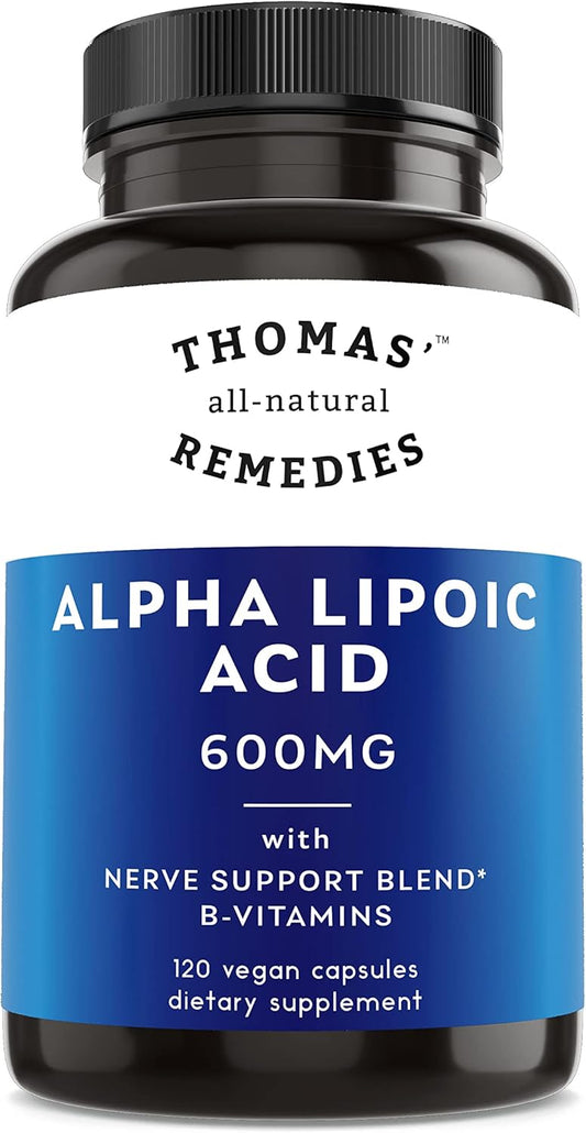 High Potency Alpha Lipoic Acid 600mg Capsules with B-Vitamins - Vegan and All-Natural - 120 Count