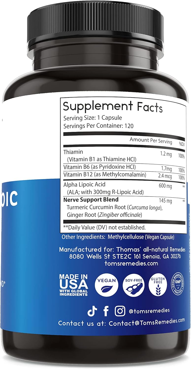High Potency Alpha Lipoic Acid 600mg Capsules with B-Vitamins - Vegan and All-Natural - 120 Count