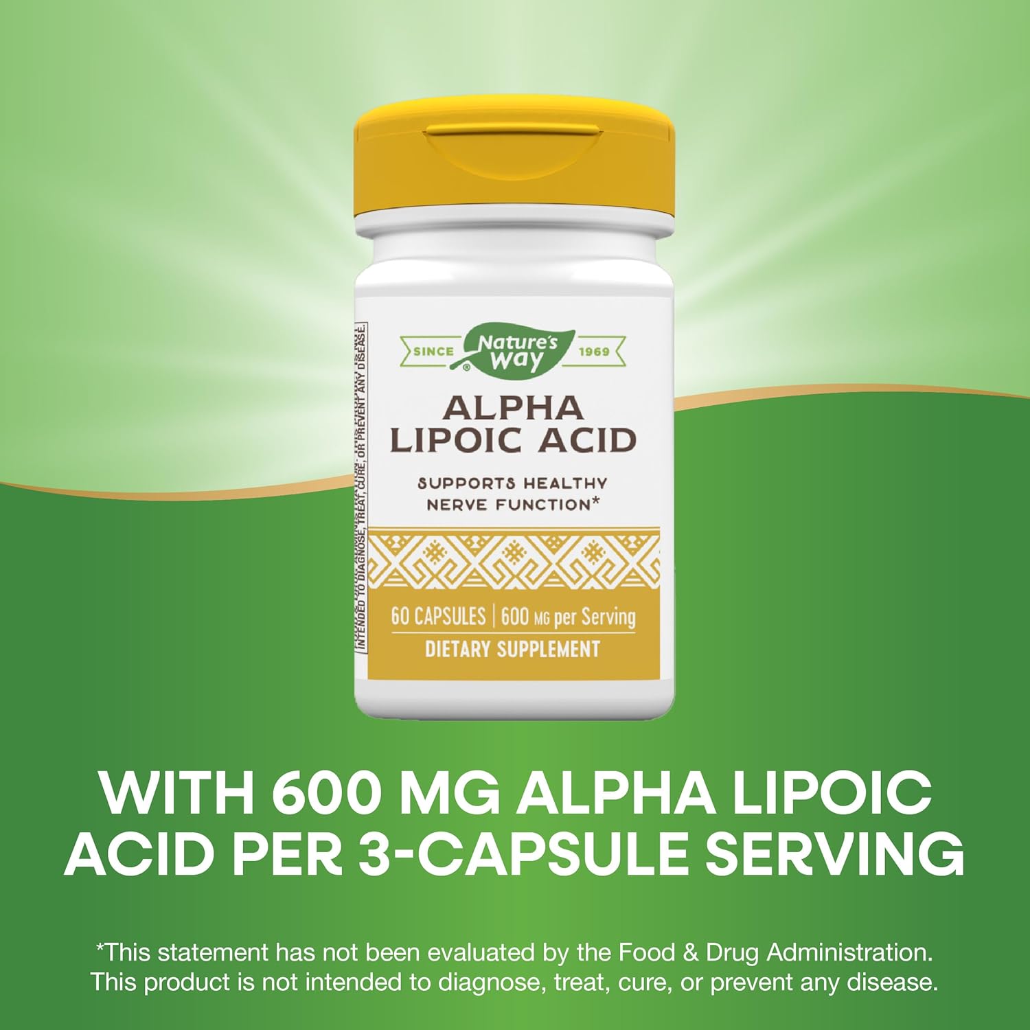 High Potency Alpha Lipoic Acid Capsules - 600mg, 60 Servings - Promotes Healthy Nerve Function - Natural Supplement by Nature's Way