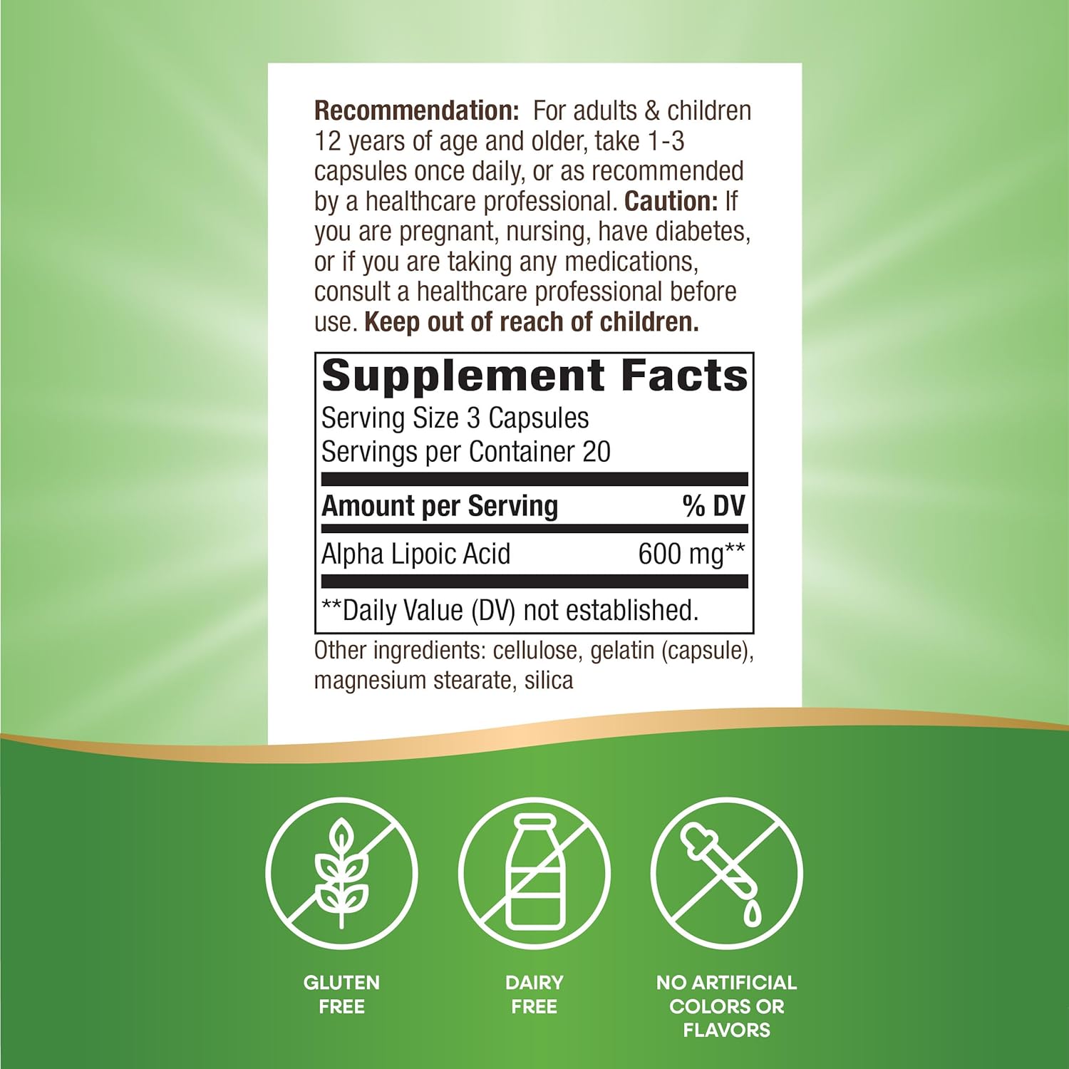 High Potency Alpha Lipoic Acid Capsules - 600mg, 60 Servings - Promotes Healthy Nerve Function - Natural Supplement by Nature's Way