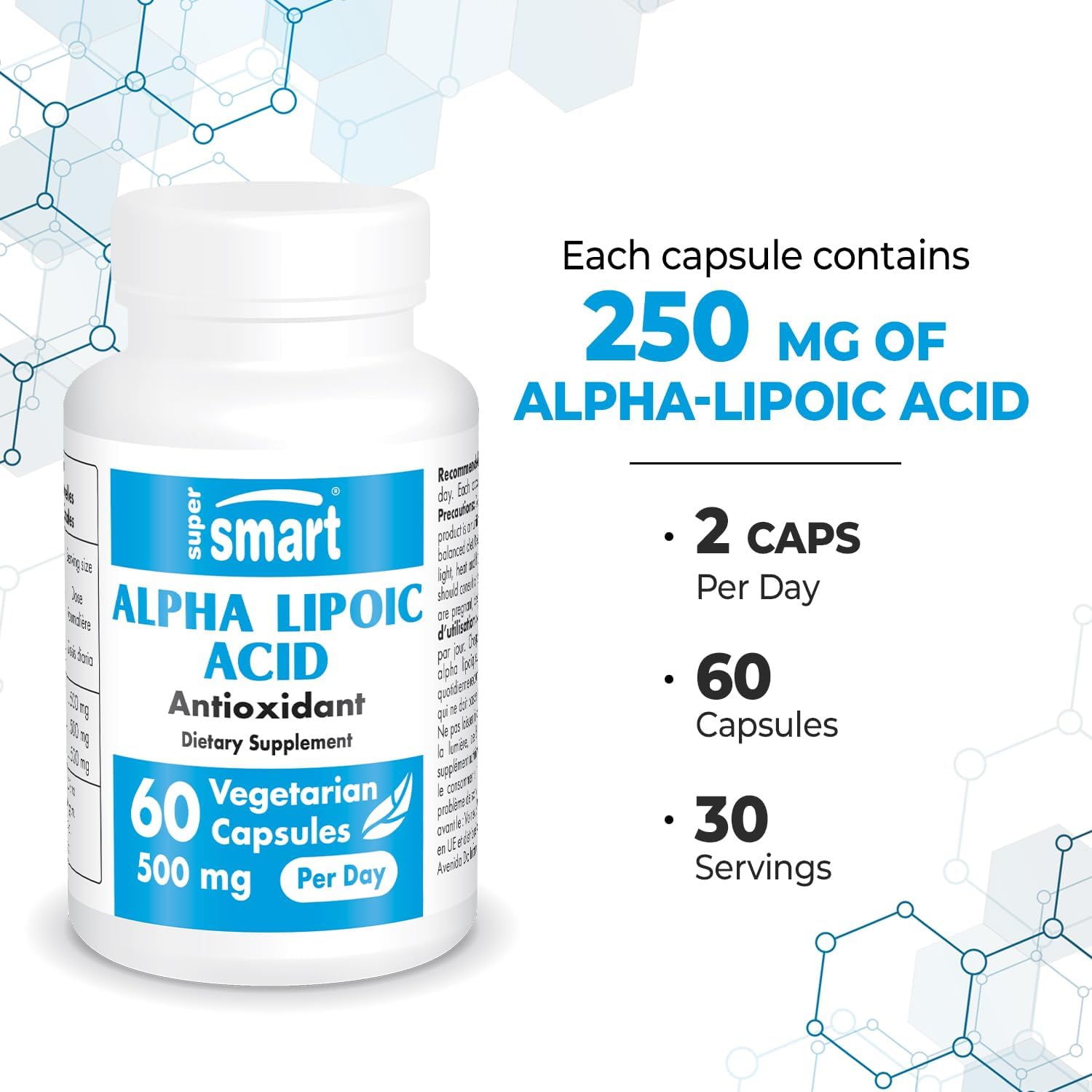 High Potency Alpha Lipoic Acid Supplement - 500mg per Day - Universal Antioxidant - Non-GMO & Gluten Free - 60 Vegetarian Capsules