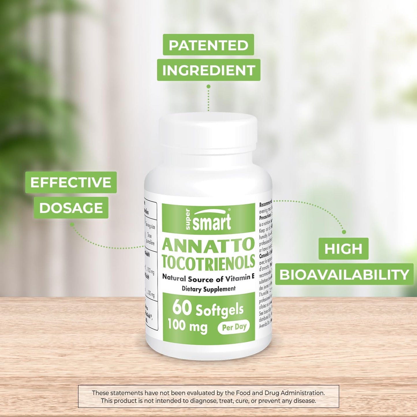 High-Potency Annatto Tocotrienols Supplement - 100mg Daily (DeltaGold Vitamin E) - Non-GMO & Gluten-Free - 60 Softgels