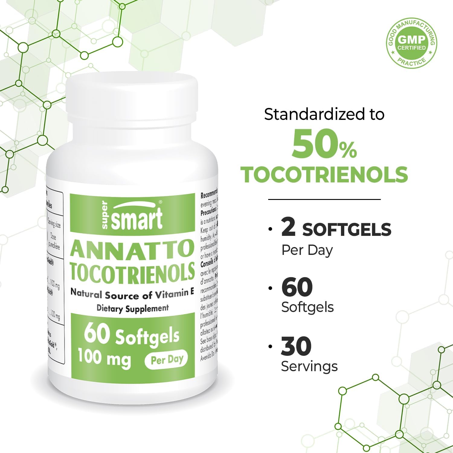 High-Potency Annatto Tocotrienols Supplement - 100mg Daily (DeltaGold Vitamin E) - Non-GMO & Gluten-Free - 60 Softgels
