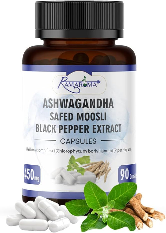 High Potency Ashwagandha Capsules - 2,100 mg for Stress Relief - 90 Capsules of Ashwagandha Powder and Root Extract
