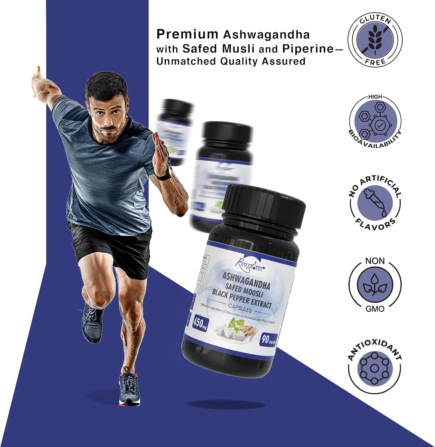 High Potency Ashwagandha Capsules - 2,100 mg for Stress Relief - 90 Capsules of Ashwagandha Powder and Root Extract