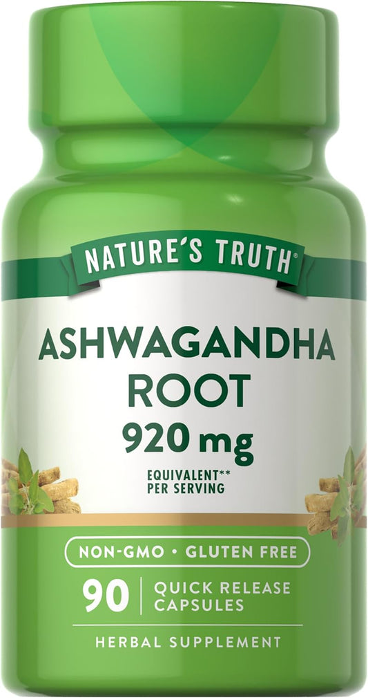 High Potency Ashwagandha Capsules 920mg - 90 Count | Non-GMO & Gluten Free Supplement by Nature's Truth