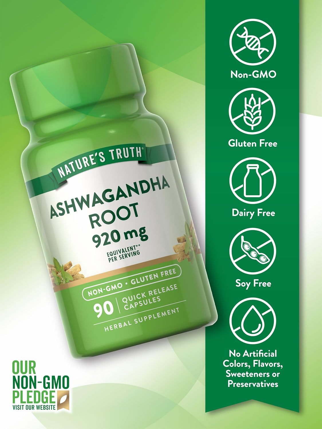 High Potency Ashwagandha Capsules 920mg - 90 Count | Non-GMO & Gluten Free Supplement by Nature's Truth