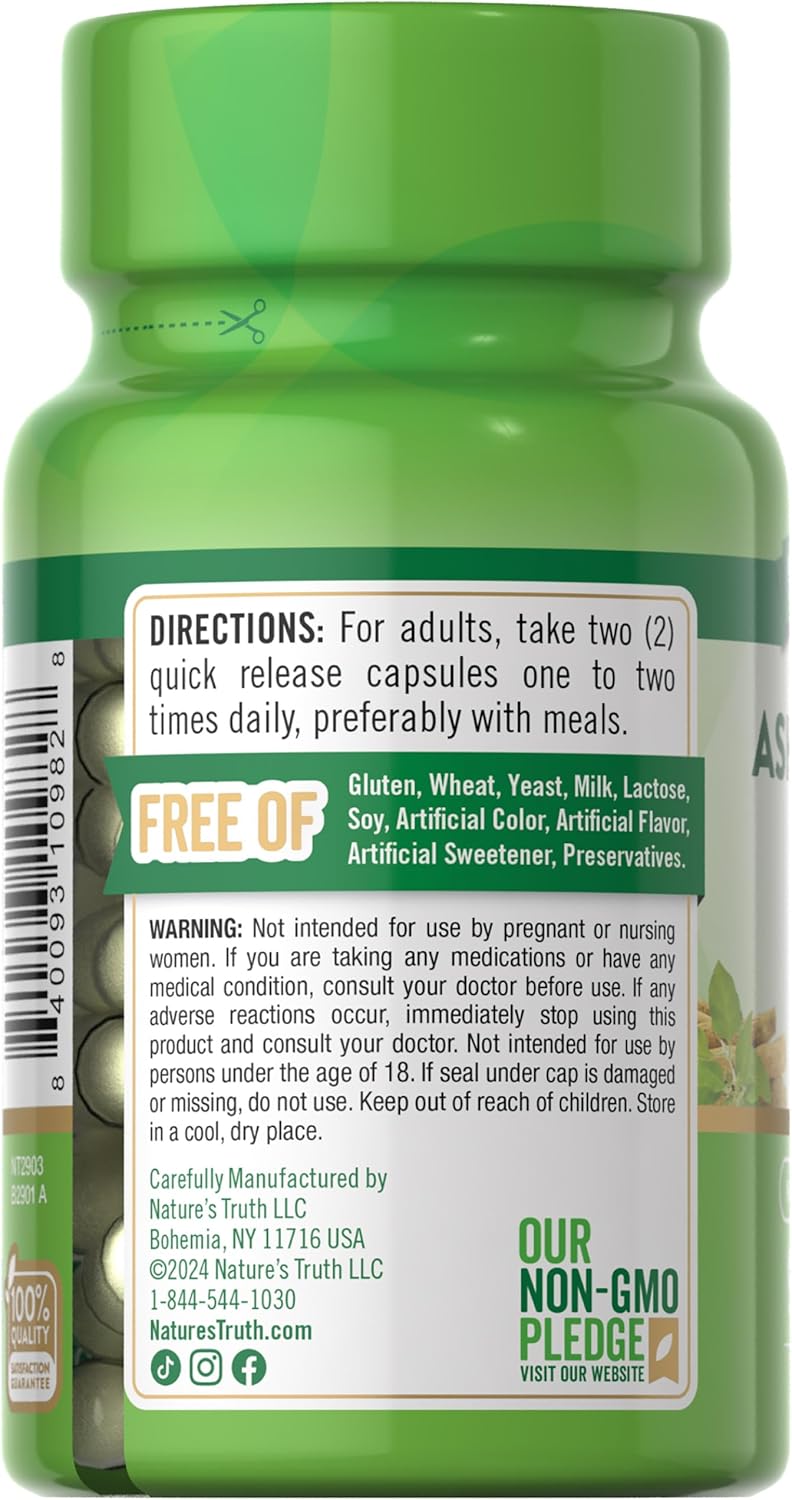 High Potency Ashwagandha Capsules 920mg - 90 Count | Non-GMO & Gluten Free Supplement by Nature's Truth