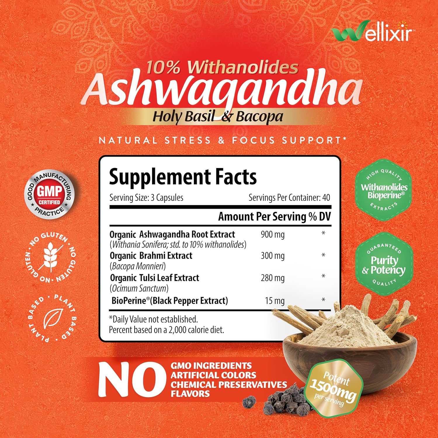 High-Potency Ashwagandha Capsules with 10% Withanolides - Natural Stress Relief, Sleep Aid, and Focus Support Supplement for Men and Women - 1500mg, 120 Count
