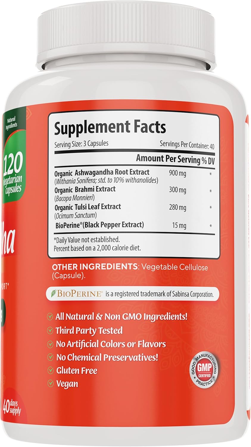 High-Potency Ashwagandha Capsules with 10% Withanolides - Natural Stress Relief, Sleep Aid, and Focus Support Supplement for Men and Women - 1500mg, 120 Count