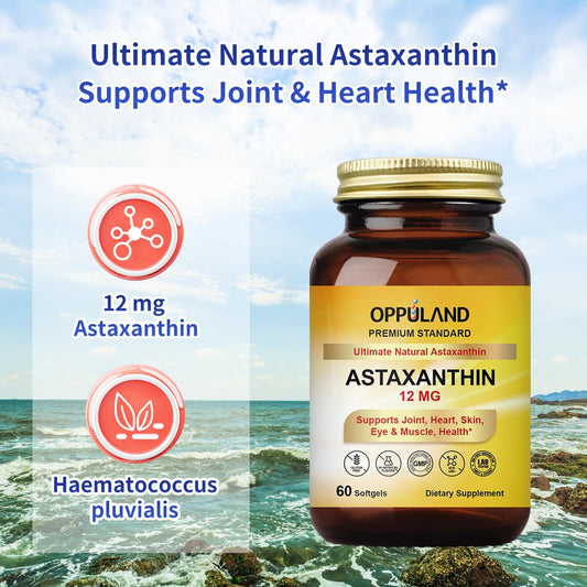 High Potency Astaxanthin 12mg Softgels - 60 Count - Promotes Joint, Heart, Skin, Eye, & Muscle Health